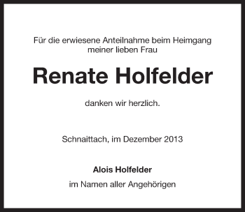 Traueranzeige von Renate Holfelder von Pegnitz-Zeitung